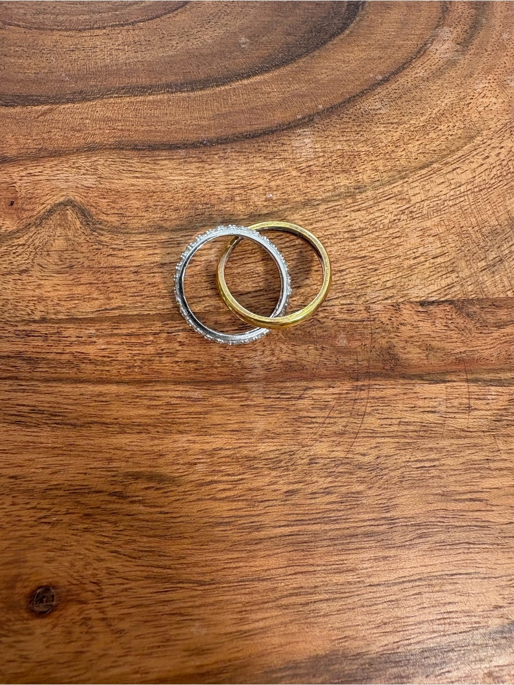 Interlocking Gold and Silver Tone Ring with Pavé Crystals - Size 6.5 - Picture 8 of 13